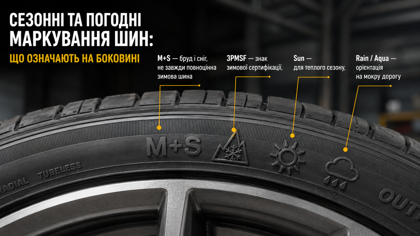 Сезонні та погодні маркування шин